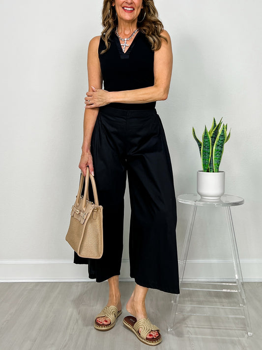 Spring Breeze Sleeveless Polo Top with Matching Pants Set