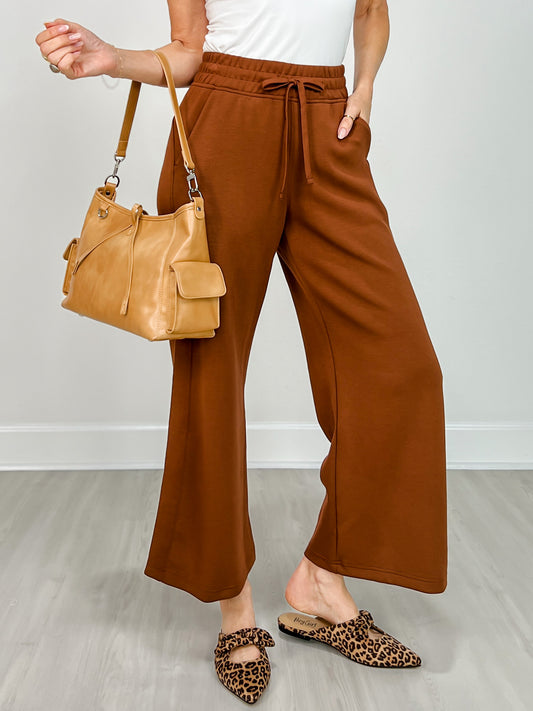 Modal Scuba Cropped Wide Pant in Chestnut