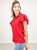 Quarter Zip Top with Collar and Flutter Sleeves