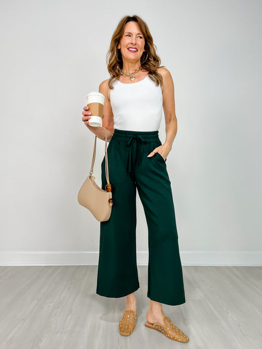 Modal Scuba Cropped Wide Pant in Regency Green