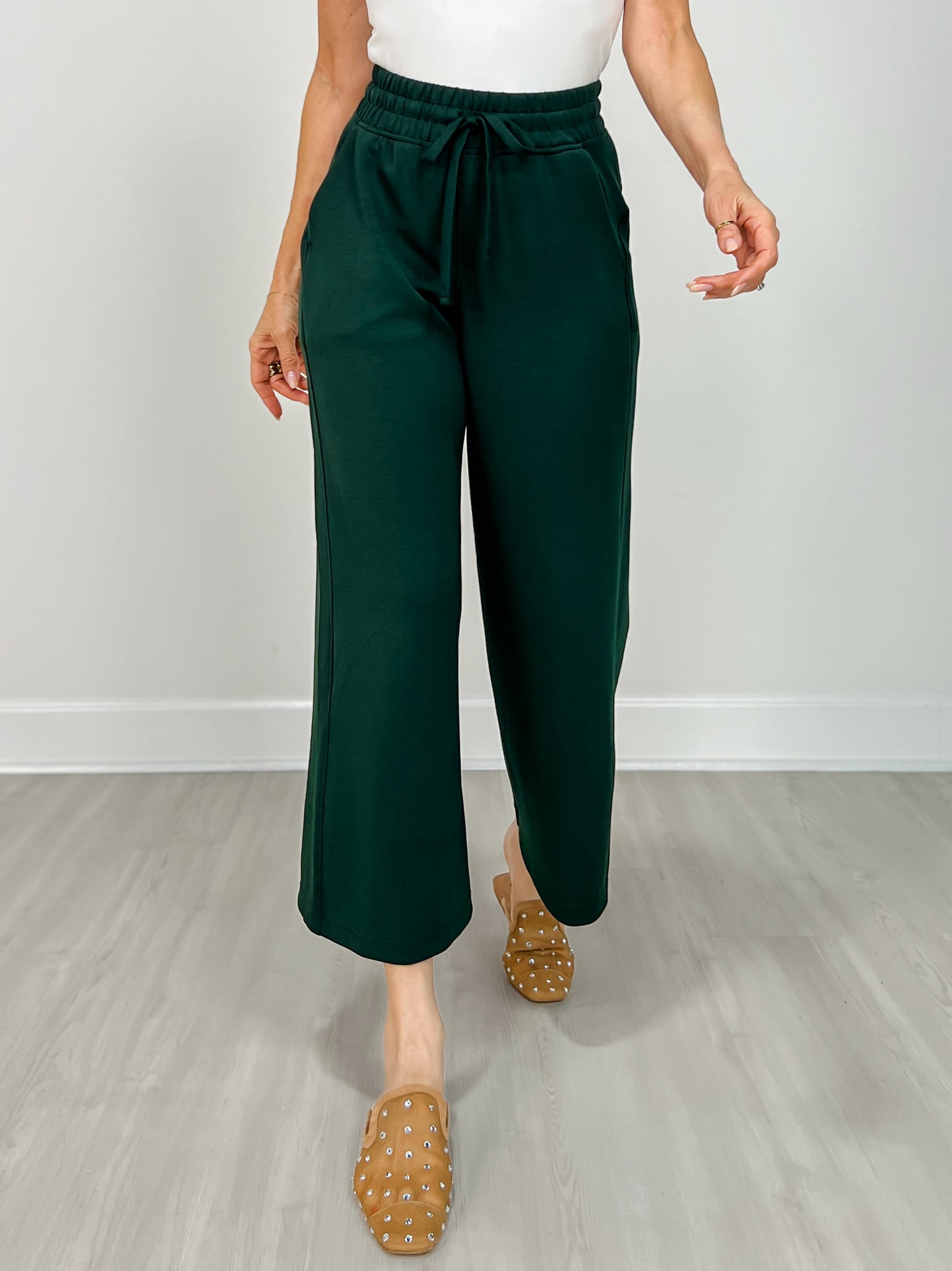 Modal Scuba Cropped Wide Pant in Regency Green