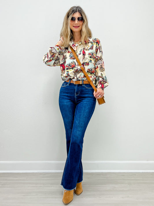 Vintage Western Button-Down Woven Top