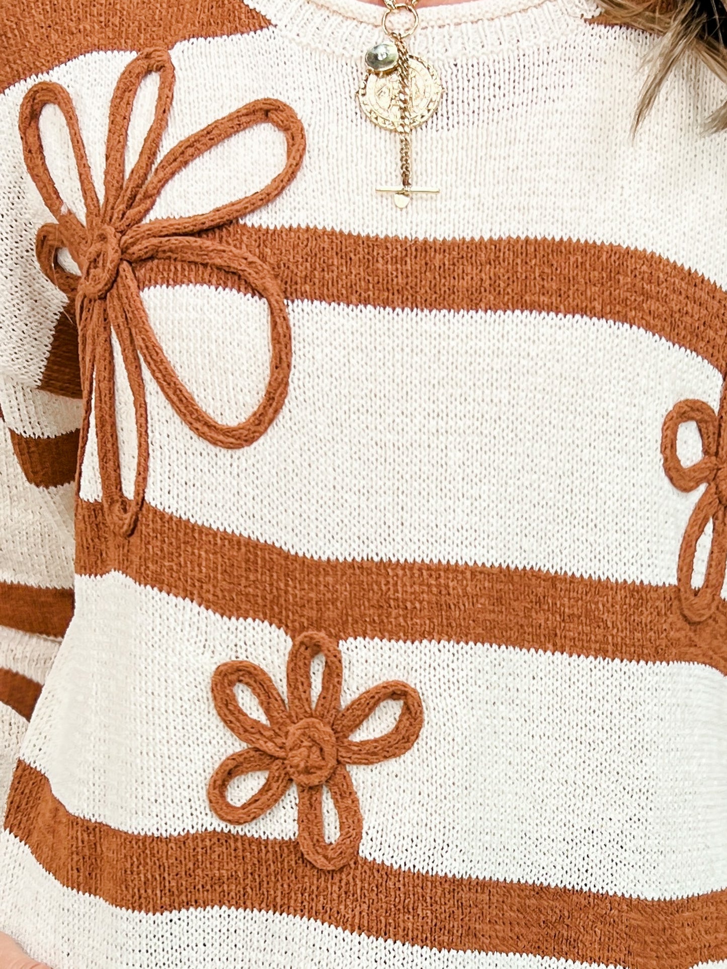 Daisy Striped Round Neck Knit Sweater