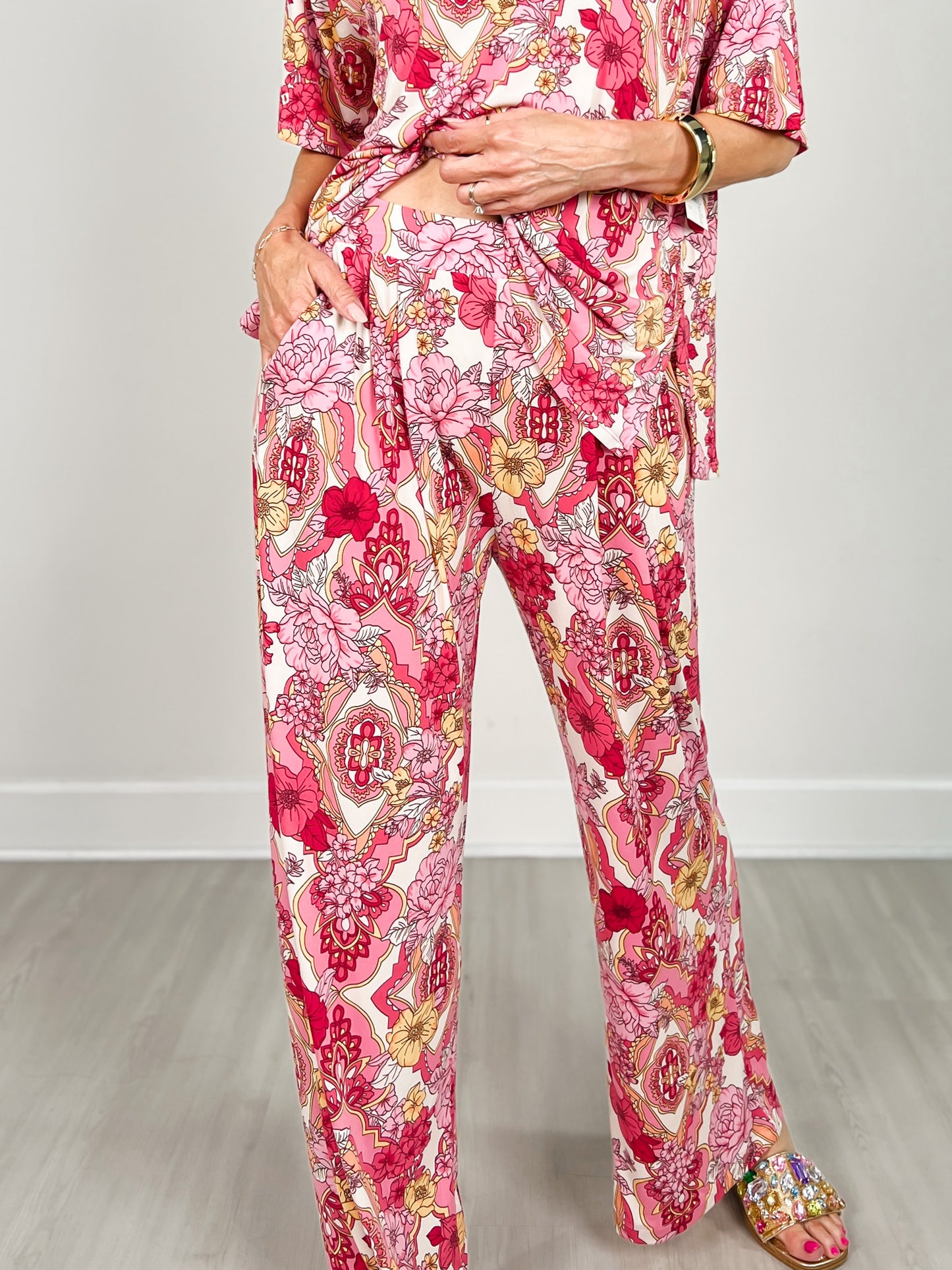 Ocean Tide Short Sleeve Top with Matching Bottoms Set