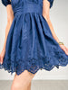 Embroidered Puff Sleeve Scallop Hem Mini Dress