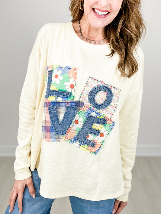 Love Patch Ribbed Knit Mineral Washed Top
