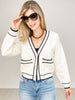 Button Front Cardigan Top with Contrast Color Lining