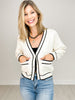 Button Front Cardigan Top with Contrast Color Lining