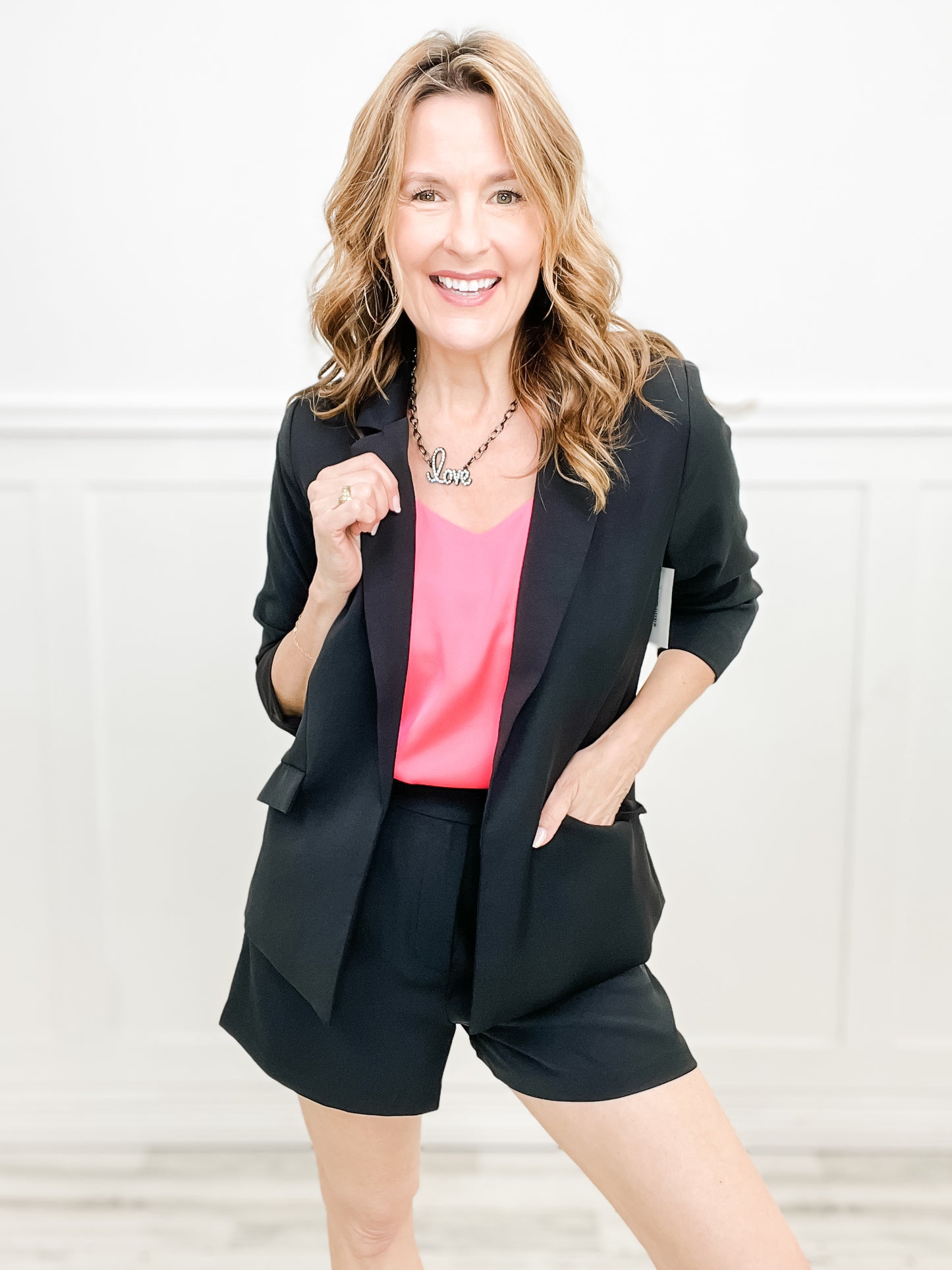 Precision Chic Tailored Poly Shorts in Black