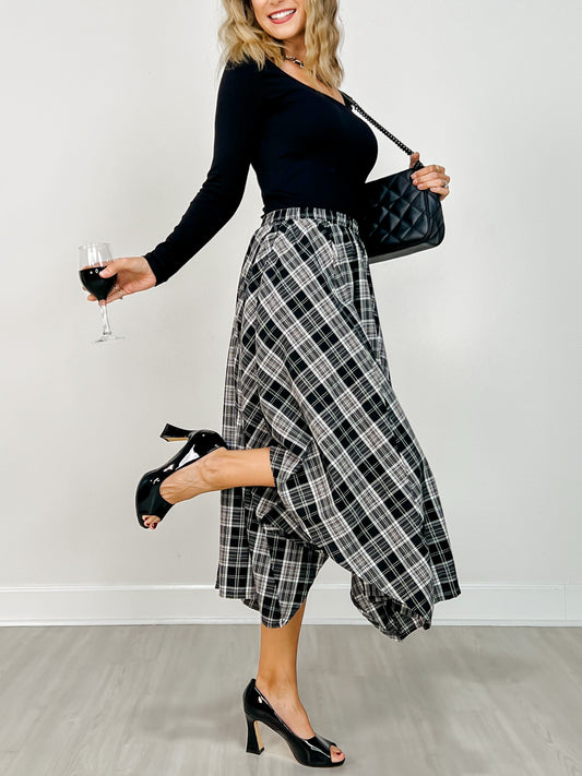 Plaid Unevenhem Midi Skirt