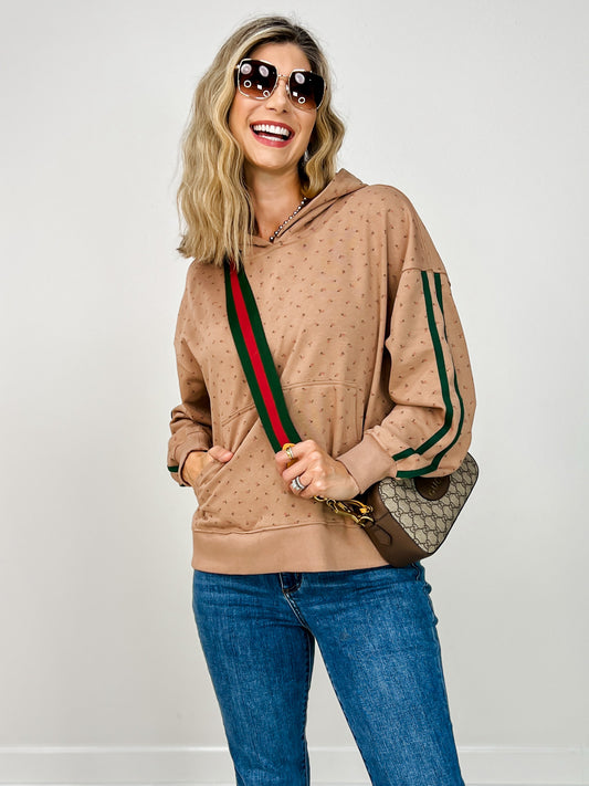 Long Sleeve Floral Print Knit Hoodie