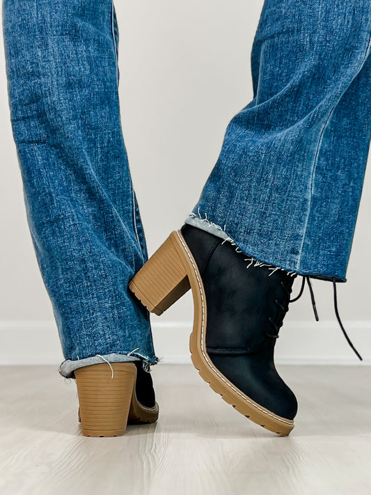 Corkys Broomstick Lace Up Booties in BLACK