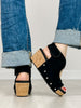 Corkys Frisky Wedge Sandals in BLACK FAUX SUEDE