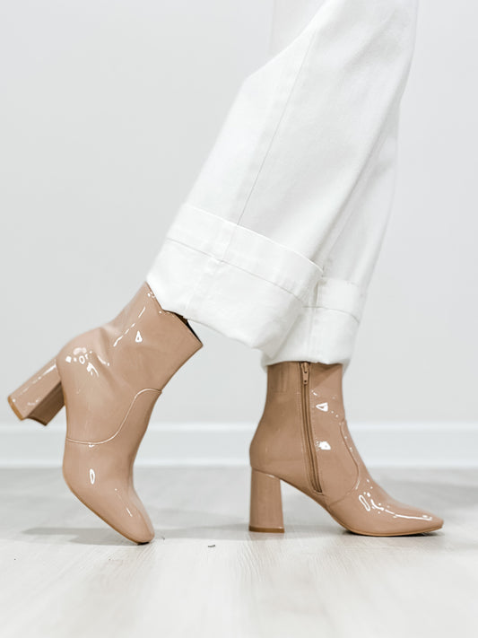 Beast Fashion KETSBY Patent Block Heel Ankle Boots in Nude