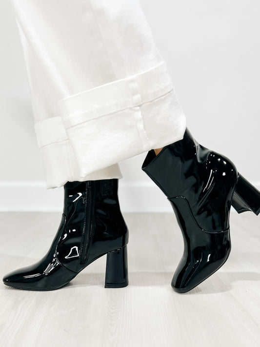 Beast Fashion KETSBY Patent Block Heel Ankle Boots in Black