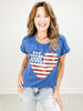 Urban Ribbed Short Sleeve Top with American Flag Heart Sequins Patch