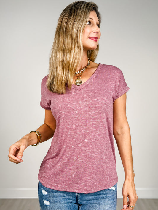 Short Sleeve V-Neck Slub Jersey Top