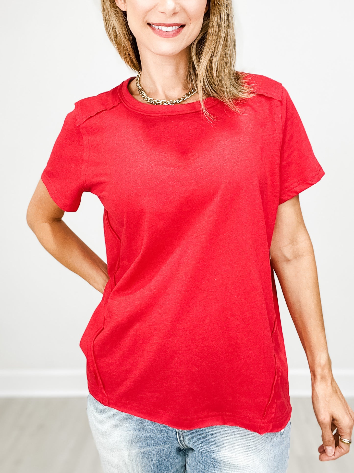 Cotton Slub Short Sleeve Top with Raw Edge Detail GRP C