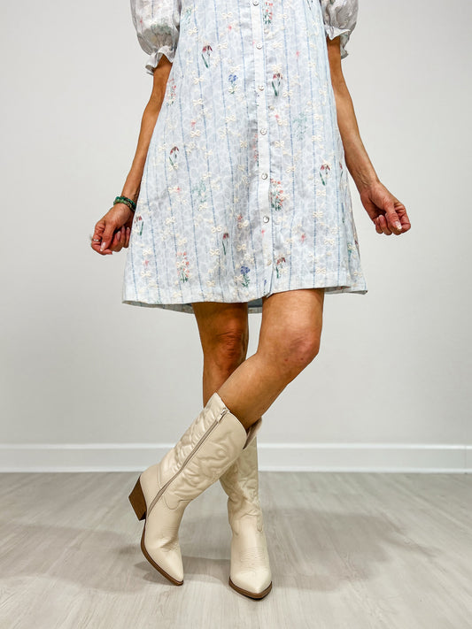 Embroidered Western Boots in Ivory