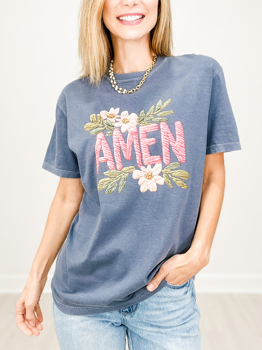 Amen Printed Embroidery Graphic Tee