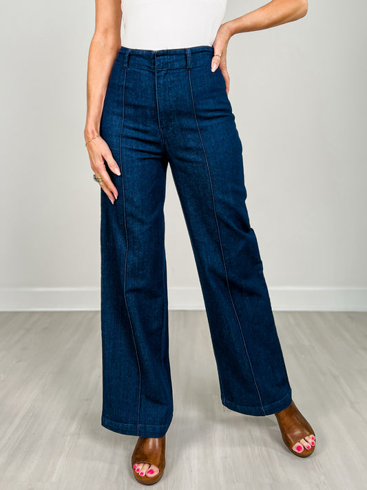 High Waist Front Seam Wide Leg Jeans