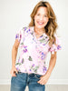 Ruffle Sleeve Top with Floral Print Accents