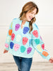 Queen of Sparkles Light Blue Multi Color Sugar Skull Sweatshirt