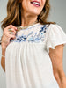 Floral Embroidery Detail Flounce Sleeve Top