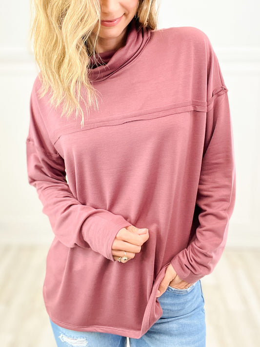 Come Next Monday Drape High Neck Loose Fit Long Sleeve Top