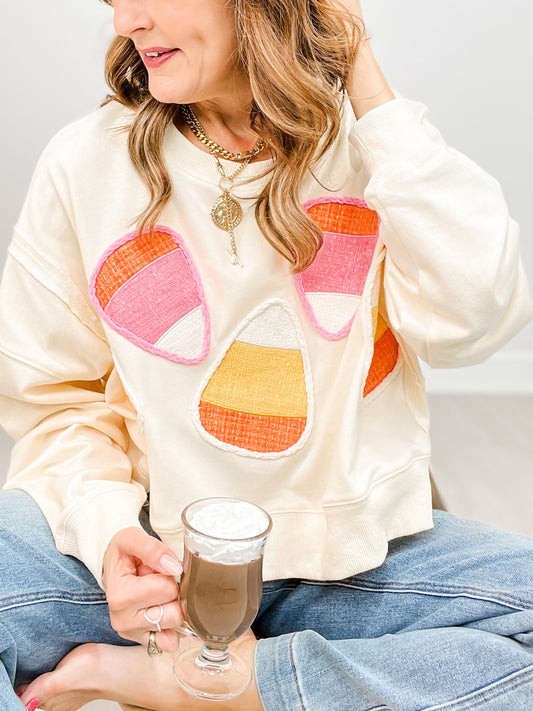 Candy Corn Applique Long Sleeve Top