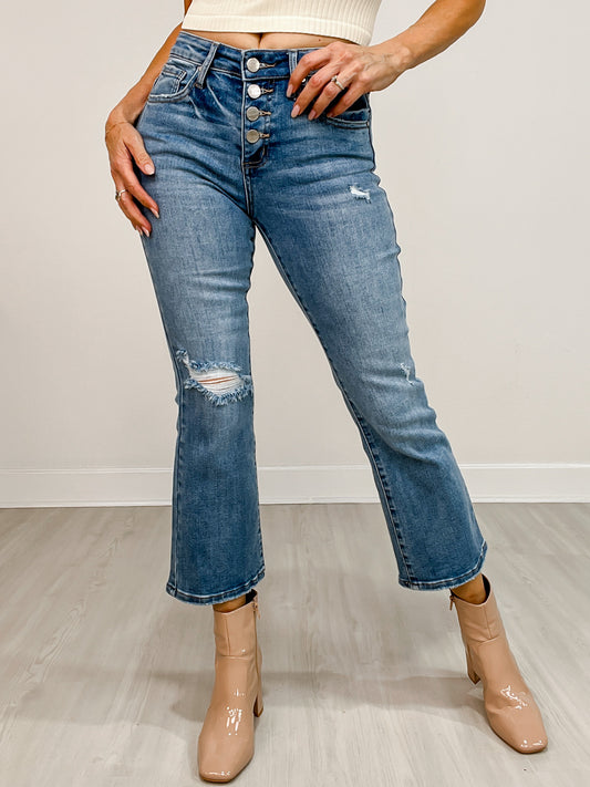 Risen JUNIPER Mid-Rise Button Down Cropped Flare Jeans