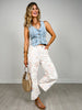 Floral Cross Stitch Pattern Washed Twill Pants