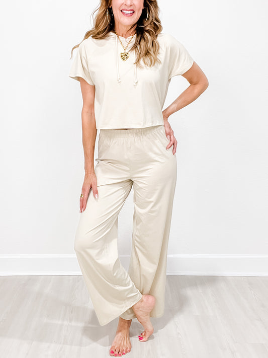 Air Essentials Raglan Hoodie Tee and Wide Leg Pants Set