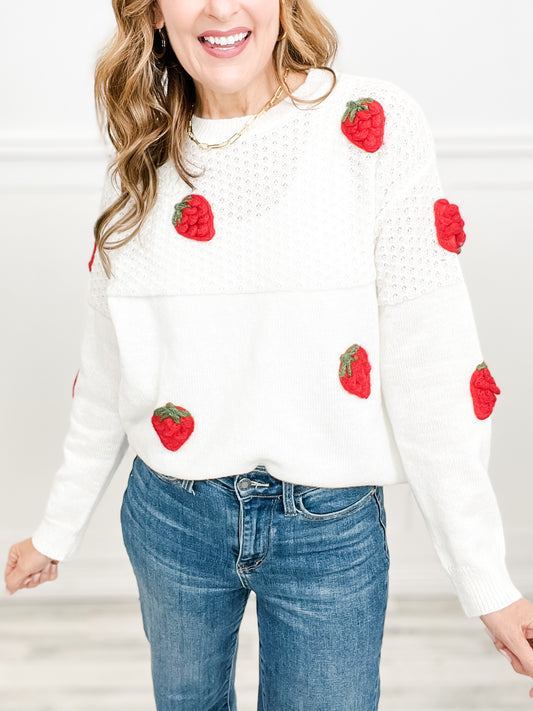 Strawberry Crochet Pointelle Sweater Top