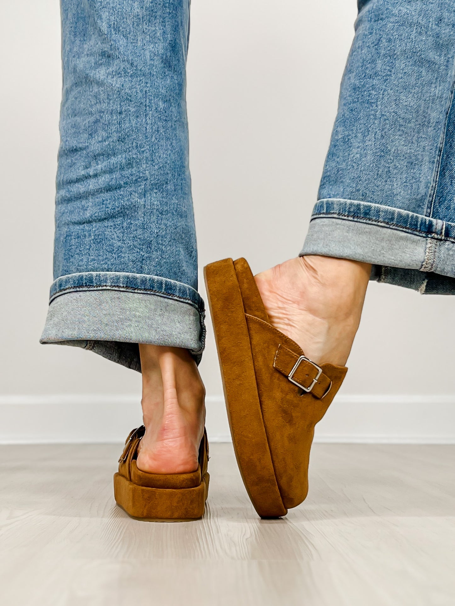 Corkys Holidaze Round Toe Mules in TOBACCO FAUX SUEDE