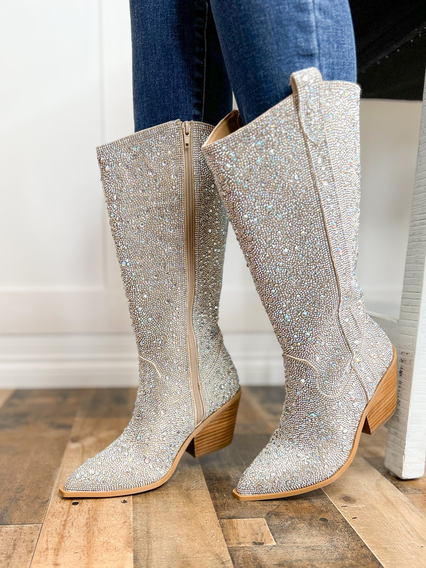 Corkys "Glitzy" Tall Rhinestone Boots in Clear