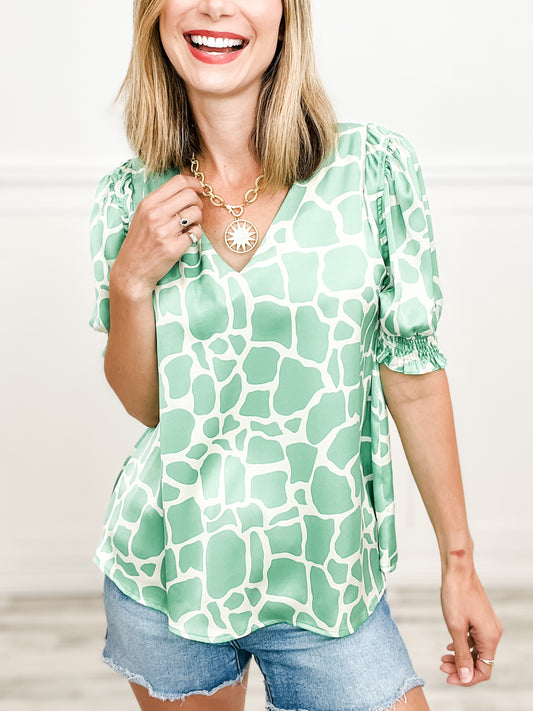 It's A Jungle Out There Satin Print V-Neck Top