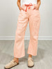 Striped Twill Barrel Pants with Drawstring Waist in Coral Peach