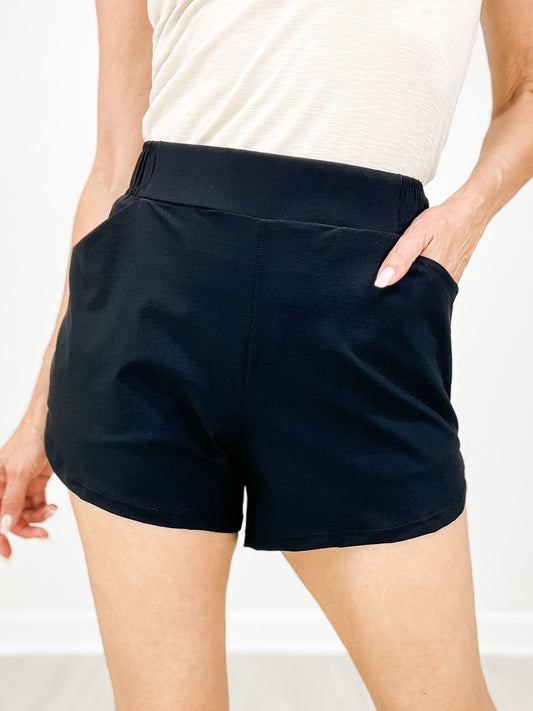Curved Hemline Athleisure Shorts with Pockets