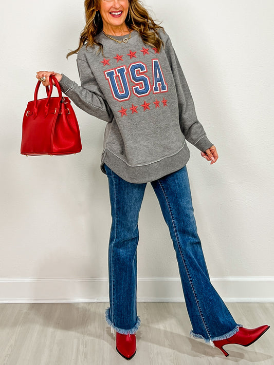 Embroidered USA Print Graphic Sweatshirt