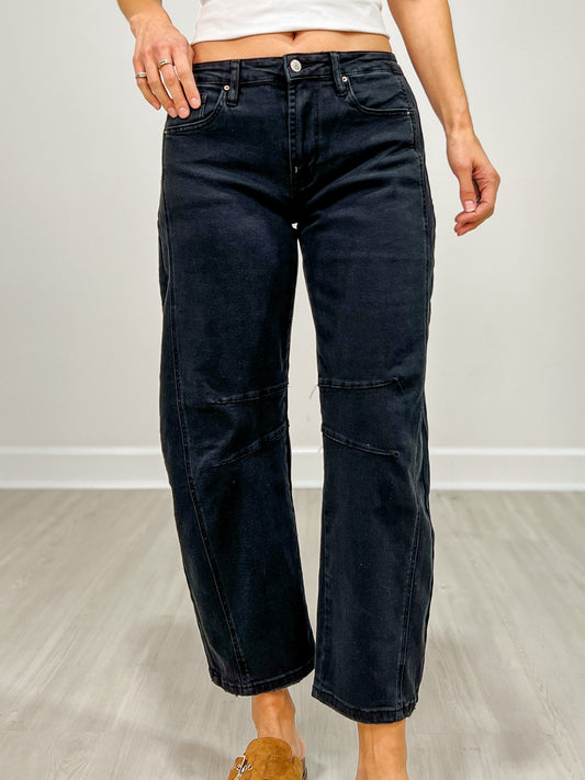 Black High Rise Barrel Denim Pants