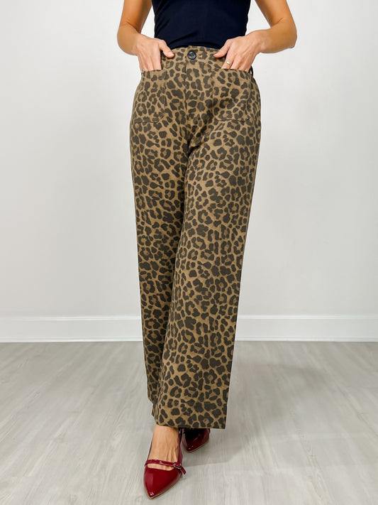 Animal Print Trouser Pants with Button Closure