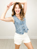 Risen V-Neck Denim Sleeveless Button Down Vest