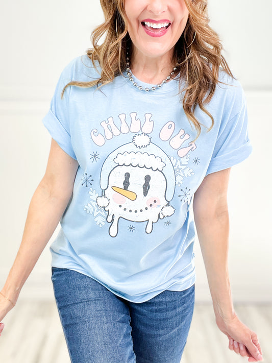 Chill Out Drippy Snowman Graphic Tee