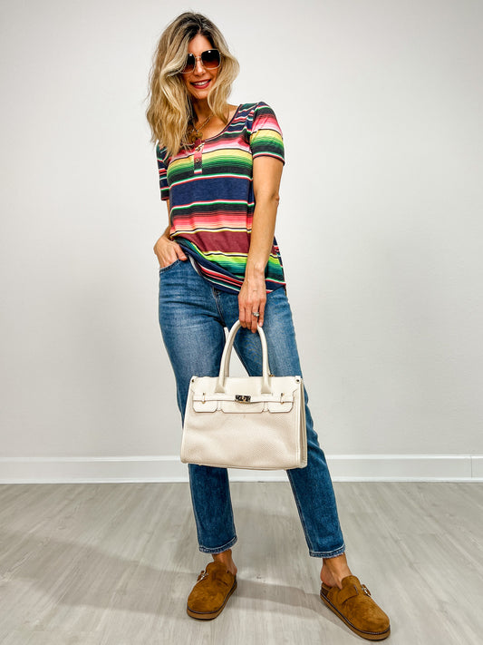 Serape Print Open Front Short Sleeve Top