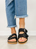Corkys Smitten Double Buckle Sandals in BLACK FAUX SUEDE