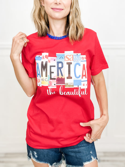 America The Beautiful License Plate Graphic Tee