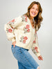 Floral Intarsia Knit Cardigan Sweater with Button Front