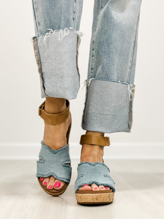 Corkys Rom Com Wedges in Blue Denim