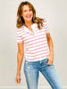 Striped Short Sleeve Button Front Cardigan